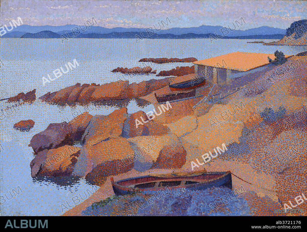 HENRI EDMOND CROSS. Coast near Antibes. Dated: 1891/1892. Dimensions: overall: 65.1 x 92.3 cm (25 5/8 x 36 5/16 in.)  framed: 87.3 x 114.9 x 10.2 cm (34 3/8 x 45 1/4 x 4 in.). Medium: oil on canvas.