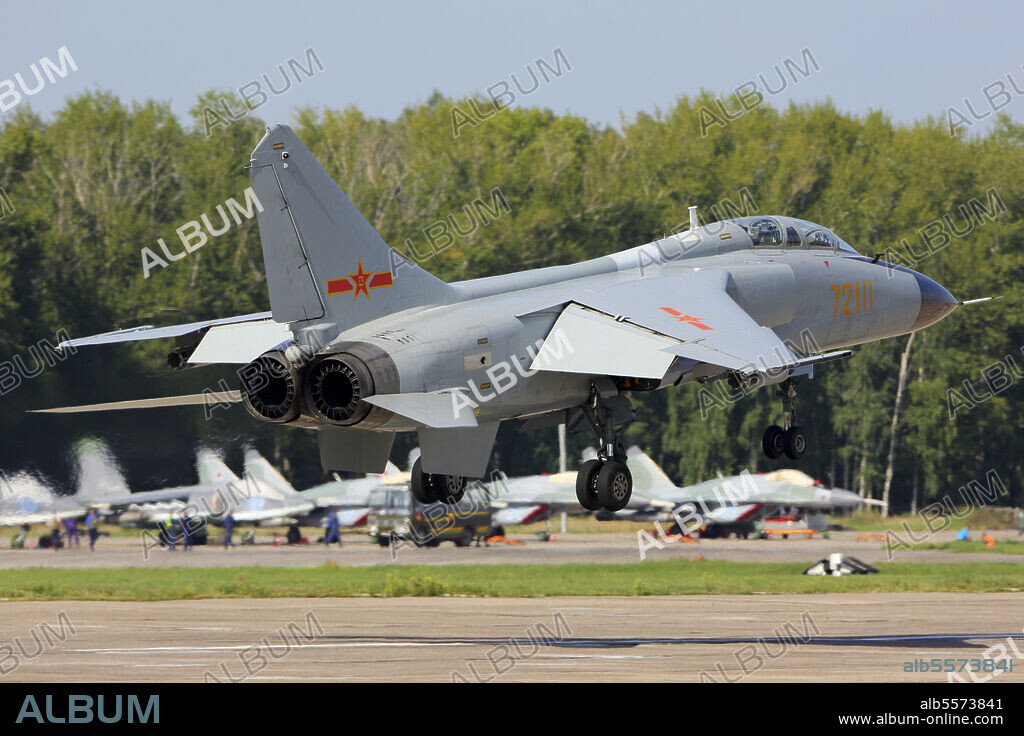 JH-7A FBC-1 Flying Leopard of Chinese Air Force landing after Aviadarts exercise in Russia.