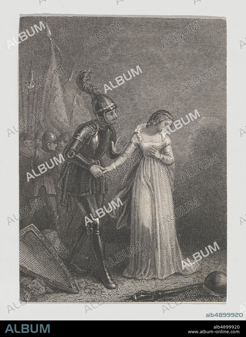 Charles Heath, the elder, Suffolk and Margaret (Shakespeare, King Henry VI, Part I, Act 5, Scene 3), Charles Heath, the elder (British, London 17851848 London), After John Massey Wright (British, London 17771866), William Shakespeare (British, Stratford-upon-Avon 15641616 Stratford-upon-Avon), 182540, Etching and engraving, Sheet: 3 7/16 × 2 9/16 in. (8.8 × 6.5 cm), Prints.