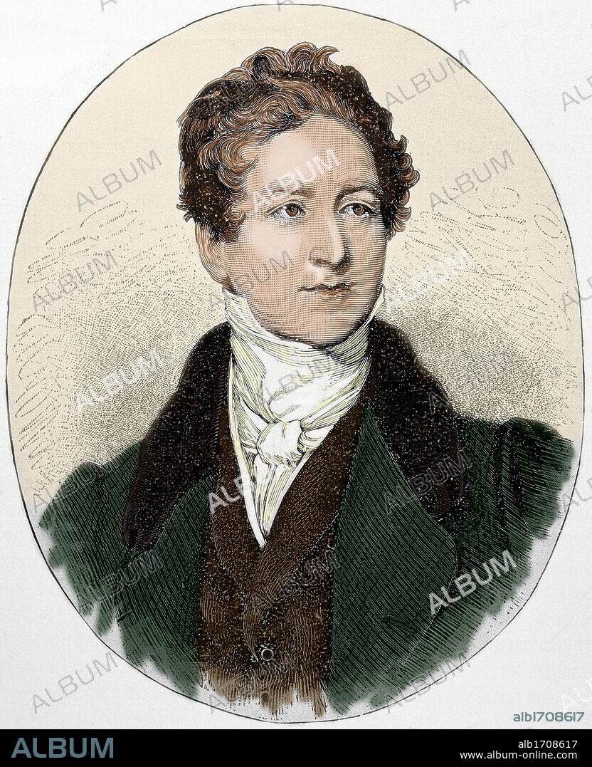 PEEL, Robert (Bury, 1788-Londres, 1850). Político británico. A los veintiún años entró en el Parlamento como diputado "tory". De 1835 a 1841 ostentó la jefatura del partido "tory" al que cambió el nombre por el de conservador. Por dos veces fue nombrado primer ministro (noviembre 1834-abril 1835 y septiembre 1841-junio 1846). Grabado coloreado.