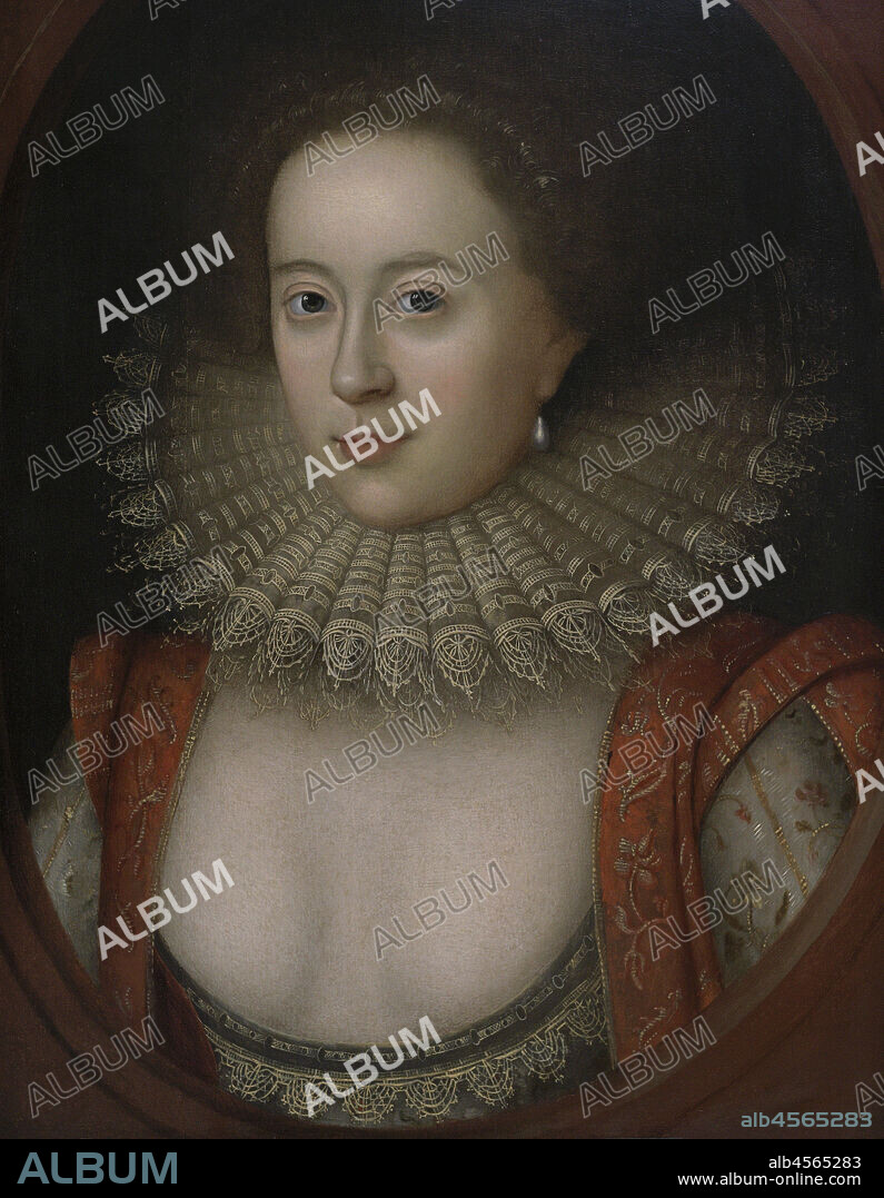STUDIO OF WILLLIAM LARKIN (CA. 1580-1619). ENGLISH PAINTER.. Frances Carr, Condesa de Somerset (1590-1632). Noble inglesa. Retrato realizado en el taller de Willliam Larkin (h.1580-1619). Oleo sobre tabla (57,5 x 43,8 cm), h.1615. National Portrait Gallery. Londres. Inglaterra.