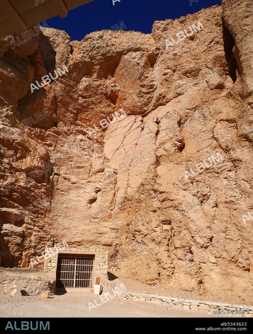 Entrance to Tomb KV47, in the Valley of the Kings in Egypt, used for the burial of Pharaoh Siptah of the Nineteenth Dynasty; reigned, 1197 – 1191 BC. KV47 was discovered on December 18, 1905 by Edward R. Ayrton..