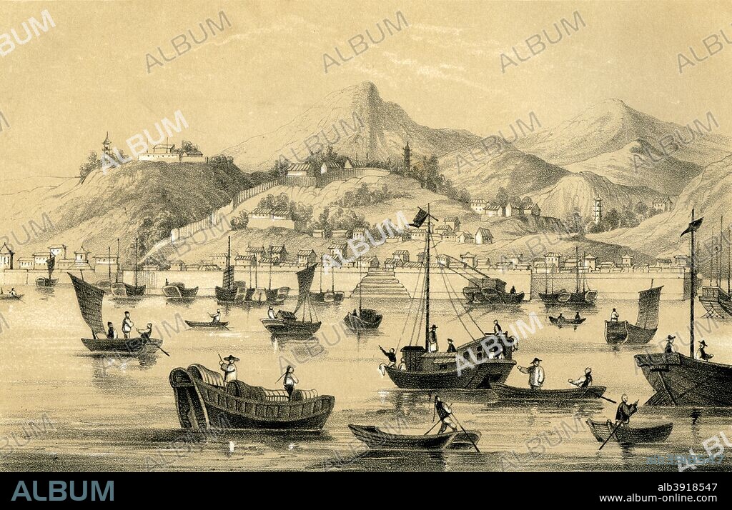 'Shanghai, one of the five ports opened by the late treaty to British commerce', 1847. The Treaty of Nanking in 1842, after the First Opium War, established five treaty ports in China. Drawn by B Clayton, from a painting by Piqua. A print from The History of China and India, by Miss Corner, Dean and Co, London 1847.