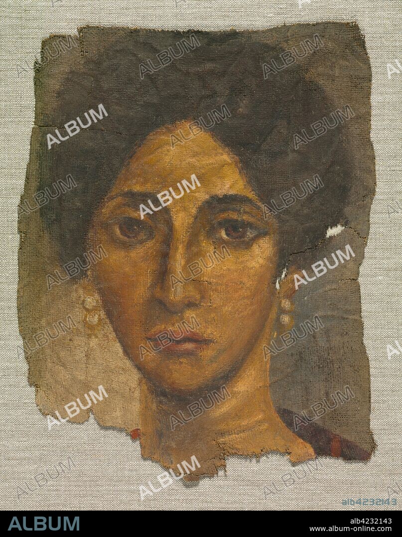 Funerary Portrait of a Woman, c. 138-192. Egypt, Roman Empire, Antonine. Encaustic on linen; overall: 26 x 19 cm (10 1/4 x 7 1/2 in.).