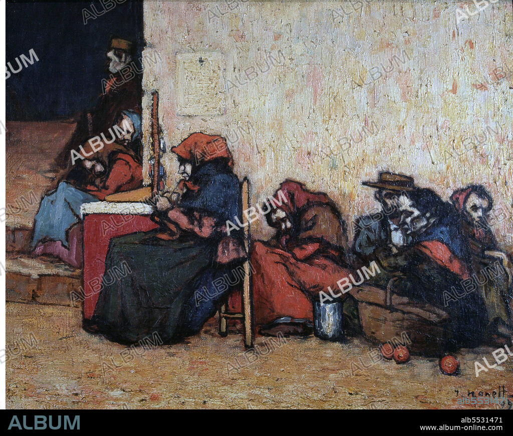 ISIDRE NONELL I MONTURIOL. NONELL , ISIDRO. PINTOR ESPAÑOL . BARCELONA 1873 - 1911. " ESPERANDO LA SOPA " , OLEO DEL AÑO 1899. ABADIA DE MONTSERRAT . BARCELONA.