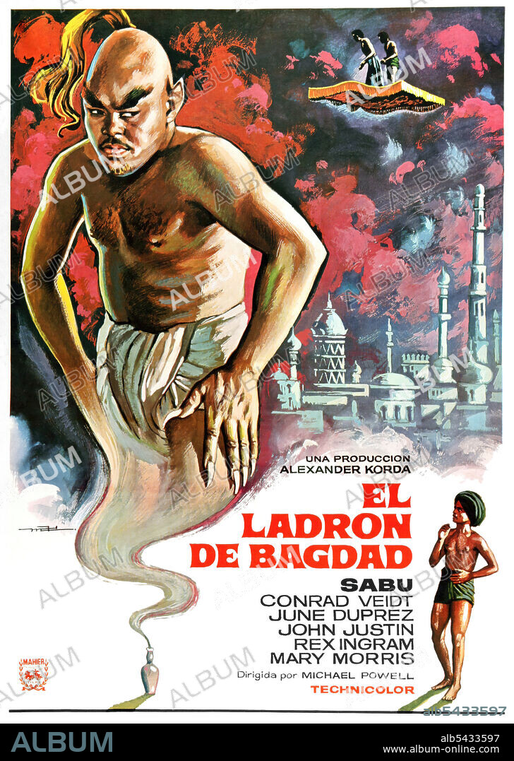 Poster of THE THIEF OF BAGDAD, 1940, directed by ALEXANDER KORDA, LUDWIG BERGER, MICHAEL POWELL, TIM WHELAN, WILLIAM CAMERON MENZIES and ZOLTAN KORDA. Copyright KORDA.