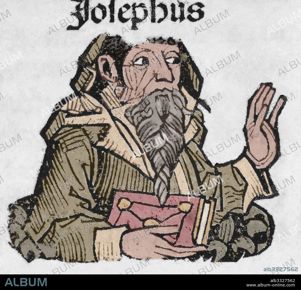 FLAVIO JOSEFO (FLAVIUS JOSEPHUS) (Jerusalén, 37 d. C. -Roma, 100 d. C.). Historiador judío fariseo. Su nombre hebreo: José ben Matiyahu o Josefo ben Matiyahu. Fue uno de los caudillos de la rebelión de los judíos contra los romanos. Grabado del siglo XVI. Coloreado.