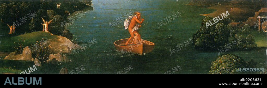Portion of the painting "Landscape with Charon Crossing the Styx," by Joachim Patinir, 1515 - 1524.
