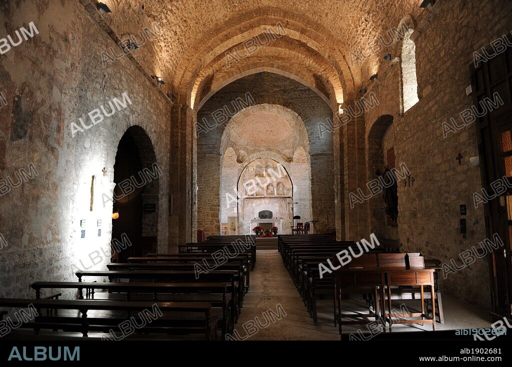 Pre-romanesque Church of Saint Peter. 8th-12th centuries. Interior with central apse.   Terrassa. Catalonia. Spain.