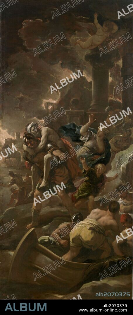 Luca Giordano / 'Eneas, fugitivo con su familia', Segunda mitad del siglo XVII, Escuela Italiana, Lienzo, 279 cm x 125 cm, P00196.