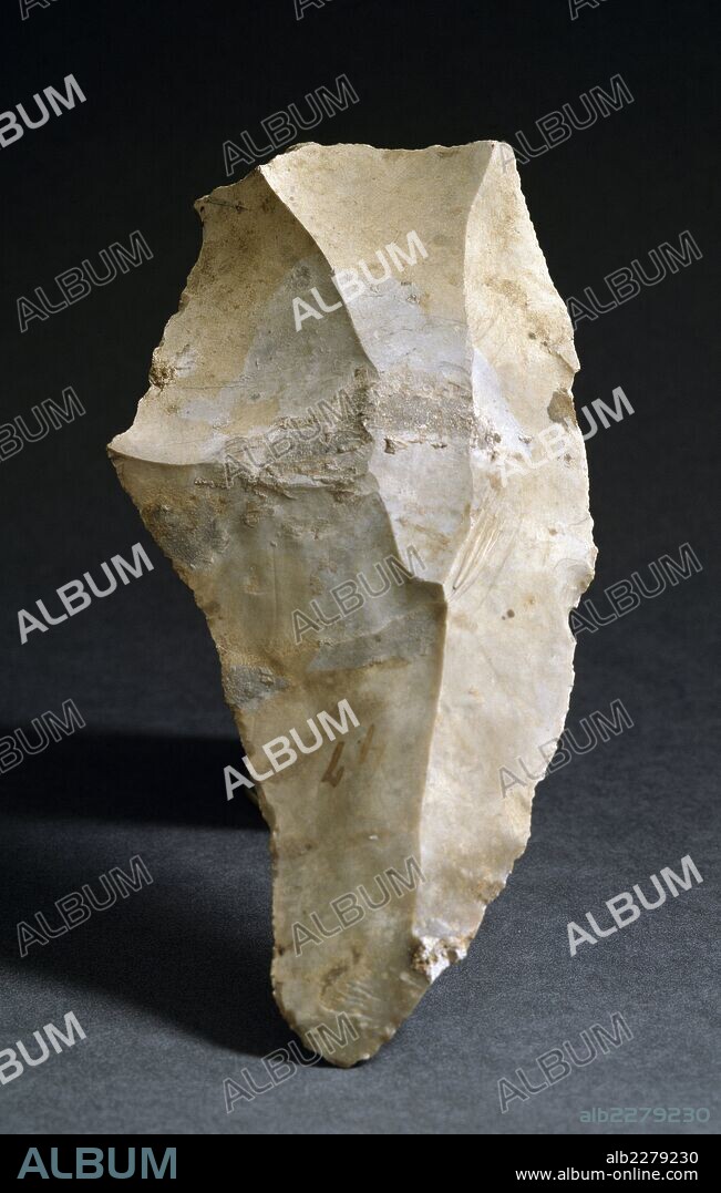 Chipped hand axe. Prehistoric civilisation, Paleolithic period.