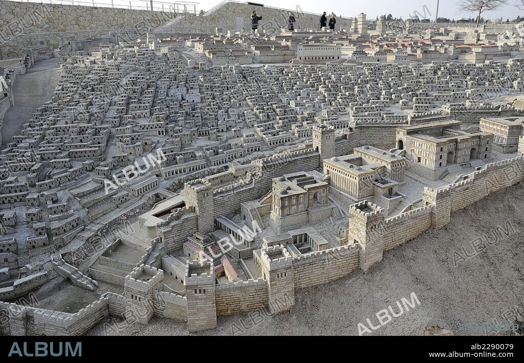 Model of the city of Jerusalem and the so-called Second Temple destroyed by the Romans in 70 AD. Israel. Scale 1:50.