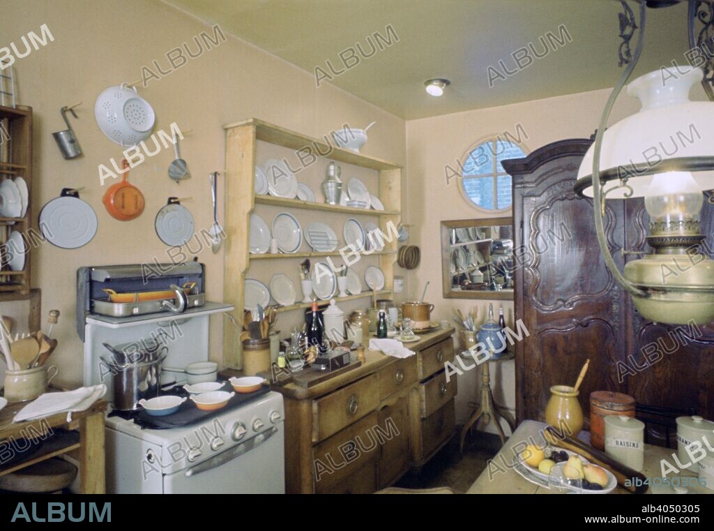 Elizabeth David's kitchen, 1965. Elizabeth David (1913-1992) was a British cookery writer who was influential in revolutionising home cookery in Britain after the Second World War, introducing French, Italian and other Mediterranean cuisines to the nation.