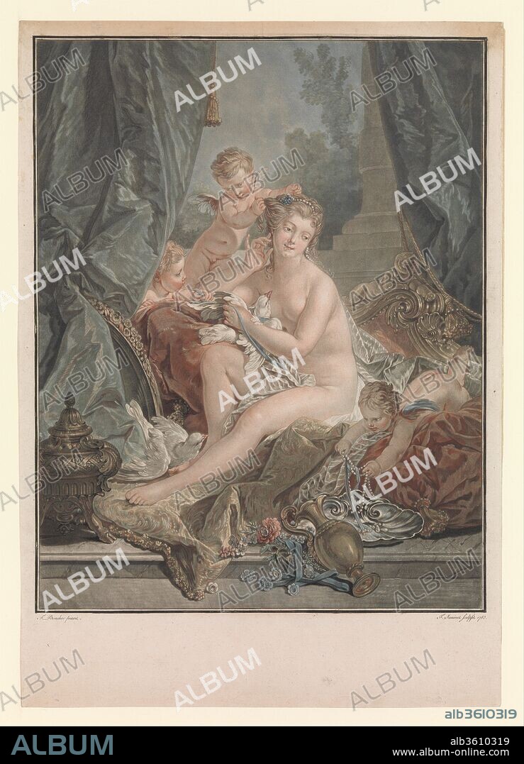 DESIGNED BY FRANÇOIS BOUCHER and JEAN FRANÇOIS JANINET. The Toilet of Venus. Artist: Designed by François Boucher (French, Paris 1703-1770 Paris); Jean François Janinet (French, Paris 1752-1814 Paris). Dimensions: image: 14 3/4 x 11 1/2 in. (37.5 x 29.2 cm)
sheet: 17 7/16 x 12 5/16 in. (44.3 x 31.3 cm) clipped. Date: 1783.