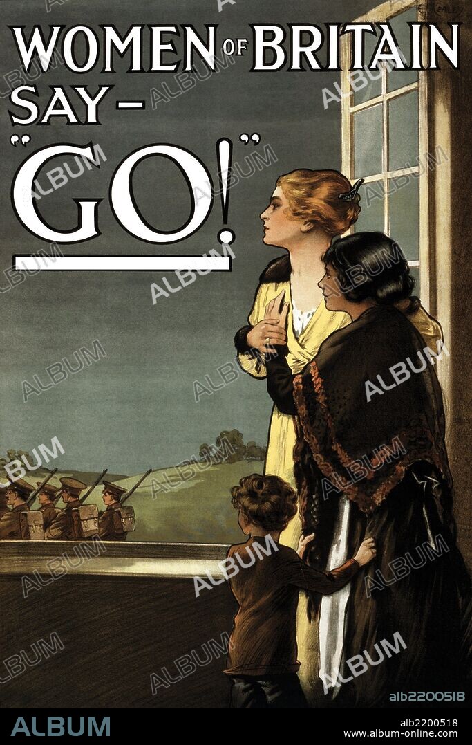 Two women watch as their men march off to war.