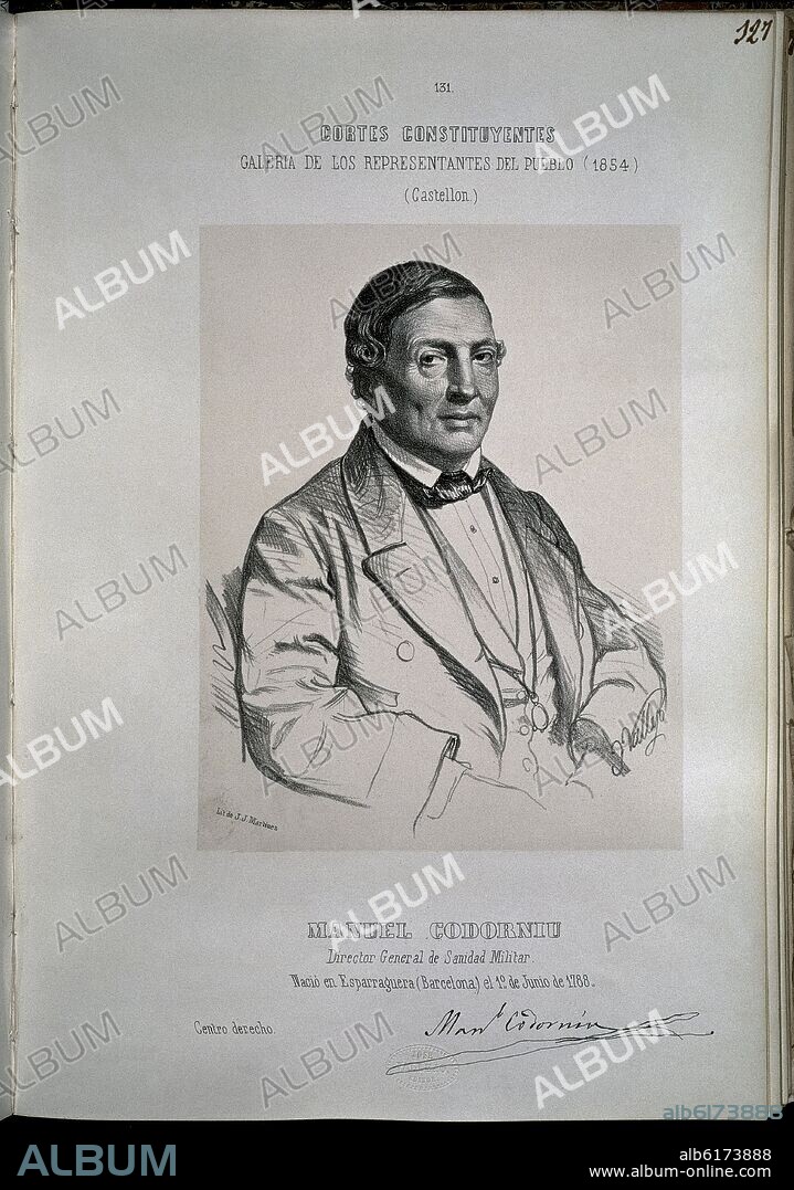 JOSE VALLEJO Y GALEAZO. CORTES CONSTITUYENTES - GALERIA DE REPRESENTANTES DEL PUEBLO - 1854 - MANUEL CORDONIU (CASTELLON) - PG 127.