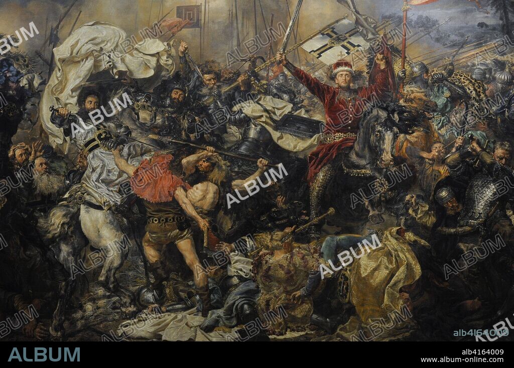Guerra polaco-lituano-teutónica (1409-1411). Conflicto bélico entre Polonia, Lituania y la Orden Teutónica. Pintura con la representación de la Batalla de Grunwald (Tannenberg), 1878, obra de Jan Matejko (1838-1893). Detalle. Museo Nacional de Varsovia. Polonia.