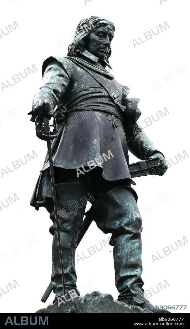 statue of Oliver Cromwell, by Hamo Thornycroft, 1899. Located outside the Palace of Westminster, London. Oliver Cromwell (25 April 1599 - 3 September 1658), was an English military and political leader. He served as Lord Protector of the Commonwealth of England, Scotland, and Ireland from 1653 until his death, acting simultaneously as head of state and head of government of the new republic.