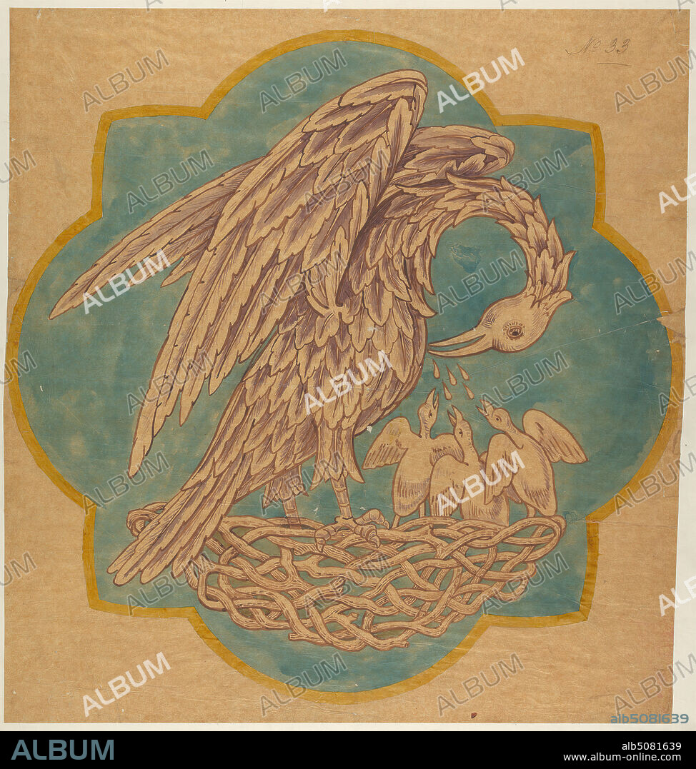Drawing for Cope Decoration or Painted Wall, George Edmund Street, 18241881, British, undated, Pen and brown ink and watercolor on smooth, thin, brown wove paper, Sheet: 20 5/16 × 19 inches (51.6 × 48.3 cm), architectural subject, decoration, drawing.