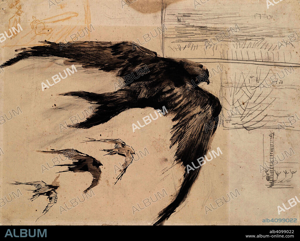 VINCENT VAN GOGH. Four Swifts with Landscape Sketches. Date: April-September 1887, Paris. Dimensions: 26.9 cm x 35.2 cm.