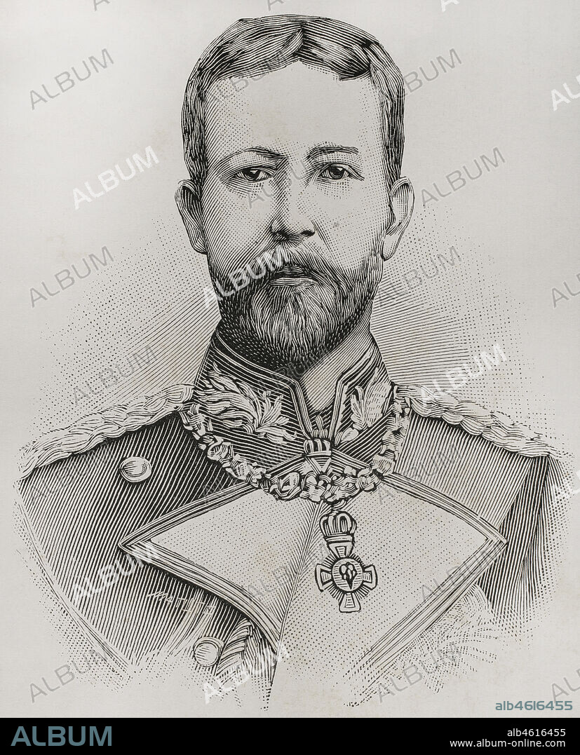 Enrique de Prusia (1862-1929). Hermano menor del Emperador Guillermo II de Alemania. Ocupó diversos cargos de la Armada Imperial Alemana. En 1899 fue nombrado oficialmente comandante del Escuadrón de Asia Oriental. Grabado por Matute. La Ilustración Española y Americana, 1898.