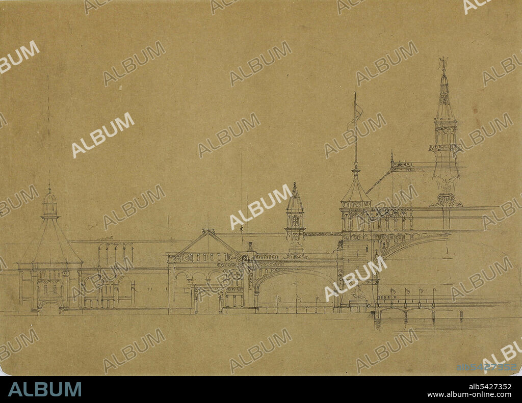 JOHN WELLBORN ROOT. World's Columbian Exposition Buildings, Chicago, Illinois, Elevation Sketch, c. 1890.