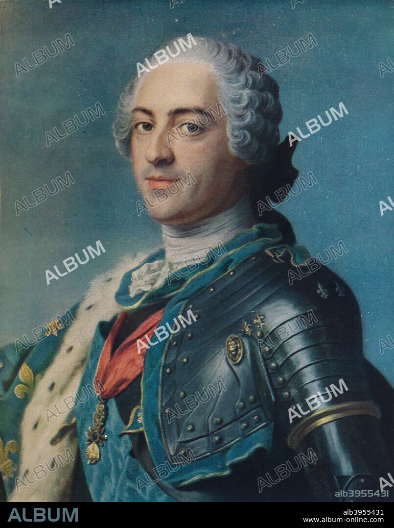 'Louis XV', 1748. Louis XV (1710-1774), Bourbon King of France from 1st September 1715 to 10th May 1774. Held at the Musée du Louvre, Paris. From The French Pastellists of the Eighteenth Century by Haldane MacFall. [MacMillan and Co., Limited, London, 1909].