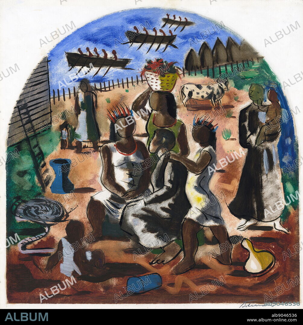 CANDIDO PORTINARI. Preparatory drawing for 'The teaching of the Indians' mural at the Hispanic Division in the Library of Congress. Washington DC. By Cândido Portinari, 1903-1962, artist 1941. drawing in pastel, gouache and ink.