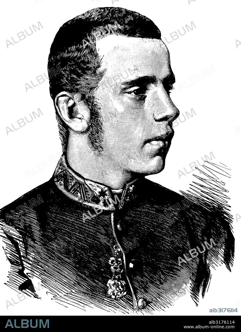 Rudolf, crown prince of austria-hungary, his full first name was rudolf franz karl joseph, 1858 - 1889, heir to the throne of the archduke of austria-hungary, historic wood engraving, about 1888.
