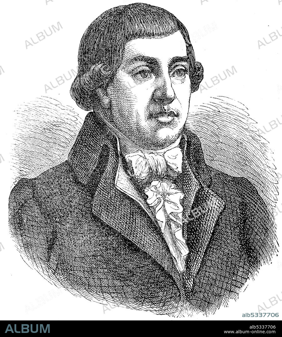 Gottfried August Bürger, December 31, 1747 - June 8, 1794, German poet  /  Gottfried August Bürger, 31. Dezember 1747 - 8. Juni 1794, deutscher Dichter in der Zeit der Aufklärung, bekannt geworden sind vor allem seine Balladen sowie die Abenteuer des Freiherrn von Münchhausen, Historisch, historical, digital improved reproduction of an original from the 19th century / digitale Reproduktion einer Originalvorlage aus dem 19. Jahrhundert.