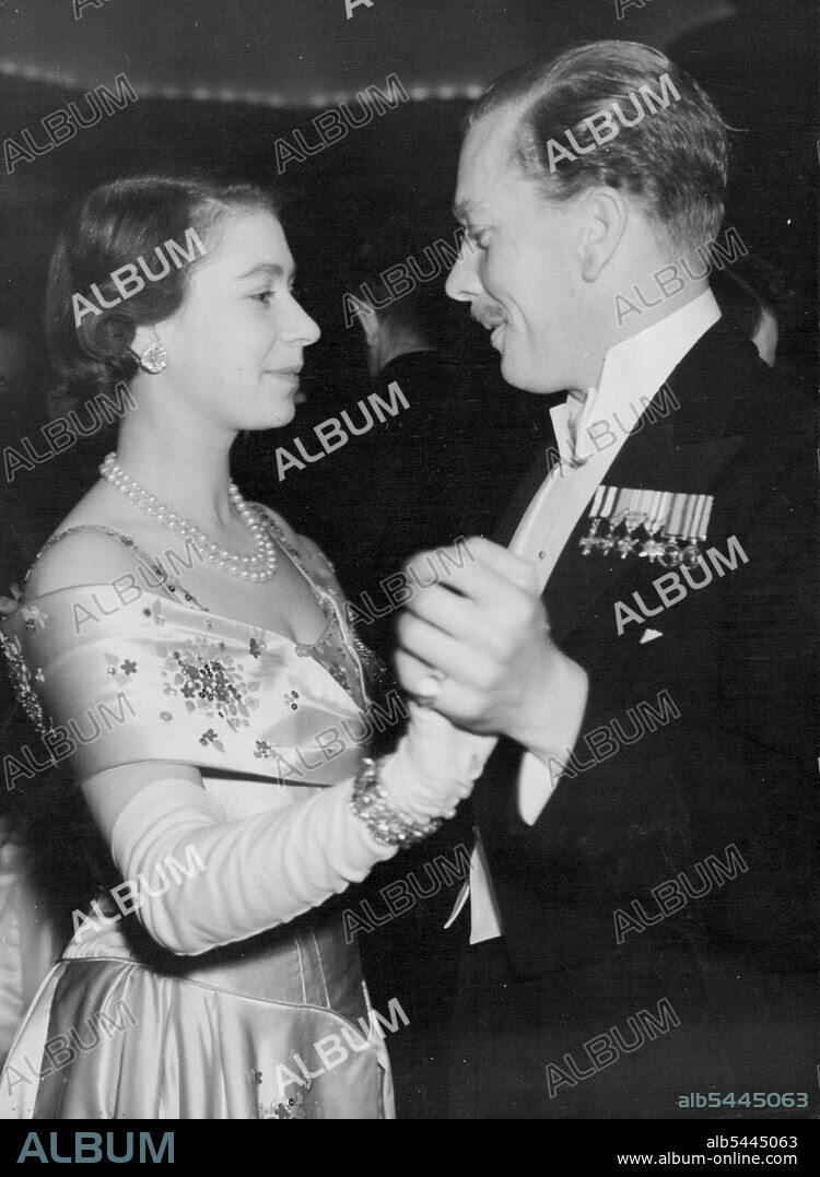 Princess At The Ball -- Princess Elizabeth dancing with Captain David Butters when, with the Duke of Edinburgh, she was guest of honour at the Ball held at the Dorchester Hotel, Park Lane, W in aid of the National playing fields Association Silver Jubilee Campaign. April 07, 1949.