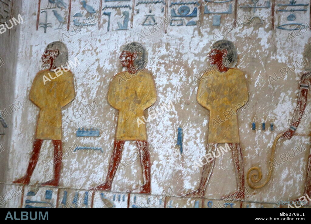 A photograph taken within Tomb KV8, located in the Valley of the Kings, used for the burial of Pharaoh Merenptah of Ancient Egypt's Nineteenth Dynasty. Merneptah or Merenptah (reigned July or August 1213 BC - May 2, 1203 BC) was the fourth ruler of the Nineteenth Dynasty of Ancient Egypt.