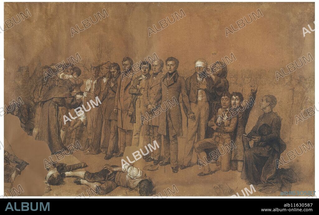 ANTONIO GISBERT PEREZ. Antonio Gisbert Pérez / 'Fusilamiento de Torrijos y sus compañeros en las playas de Málaga'. 1886 - 1887. Clarión, Lápiz, Carboncillo sobre papel, 820 x 1330 mm.
