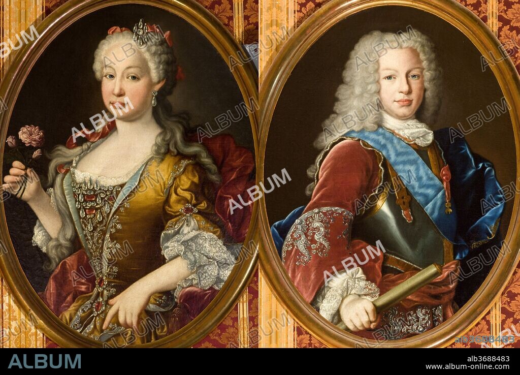 LUIS MELÉNDEZ. Luis Meléndez (Atribuido) / "Retratos de Fernando VI y de la reina Bárbara de Braganza", Ca. 1729-1735, Óleo sobre lienzo, 0,83 x 0,65 m.