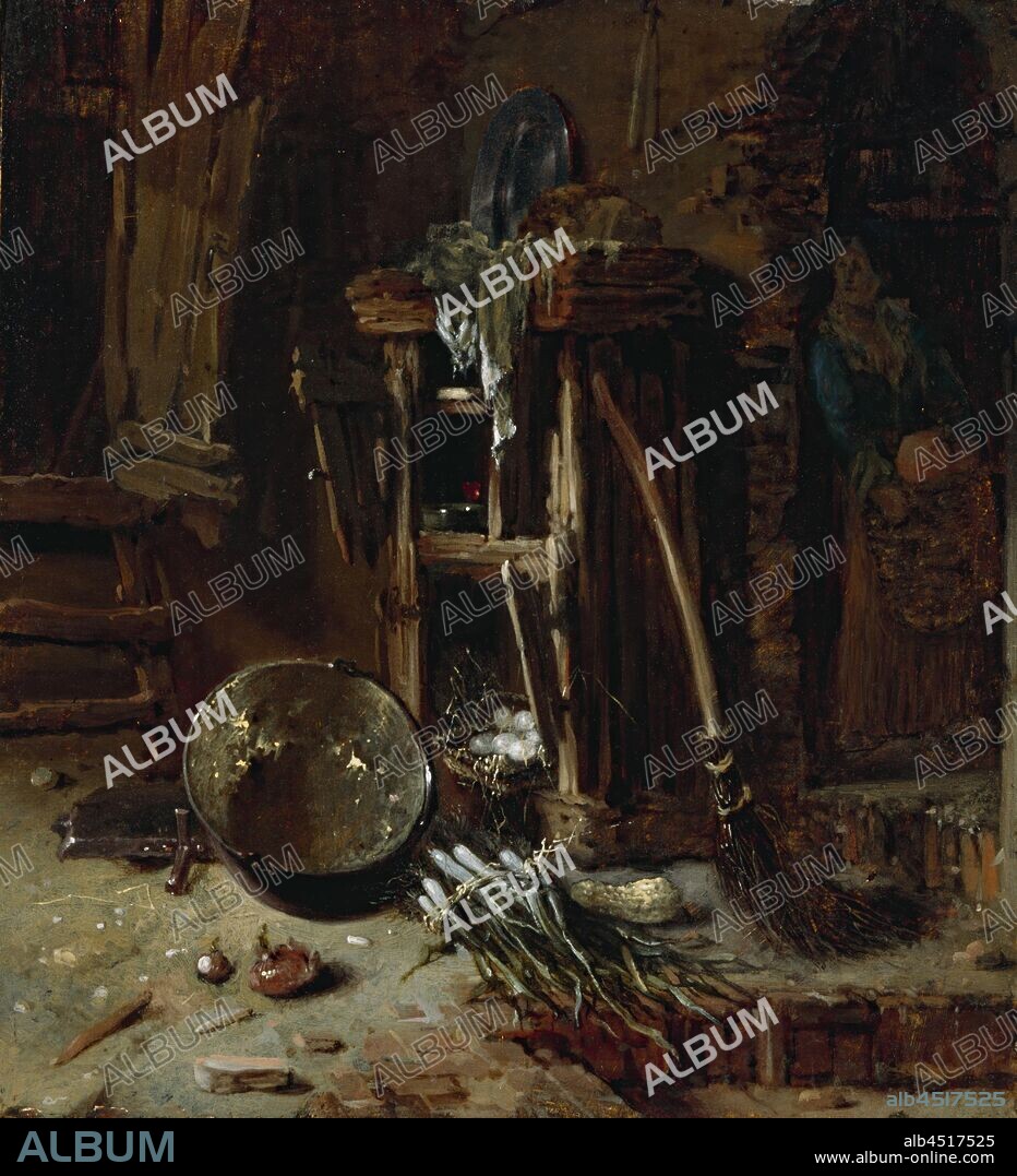 Willem Kalf, Dutch, 1619-1693, A Kitchen Corner, ca. between 1642 and 1644, Oil on wood panel (possibly conifer wood), Unframed: 10 1/4 × 9 3/8 inches (26 × 23.8 cm).