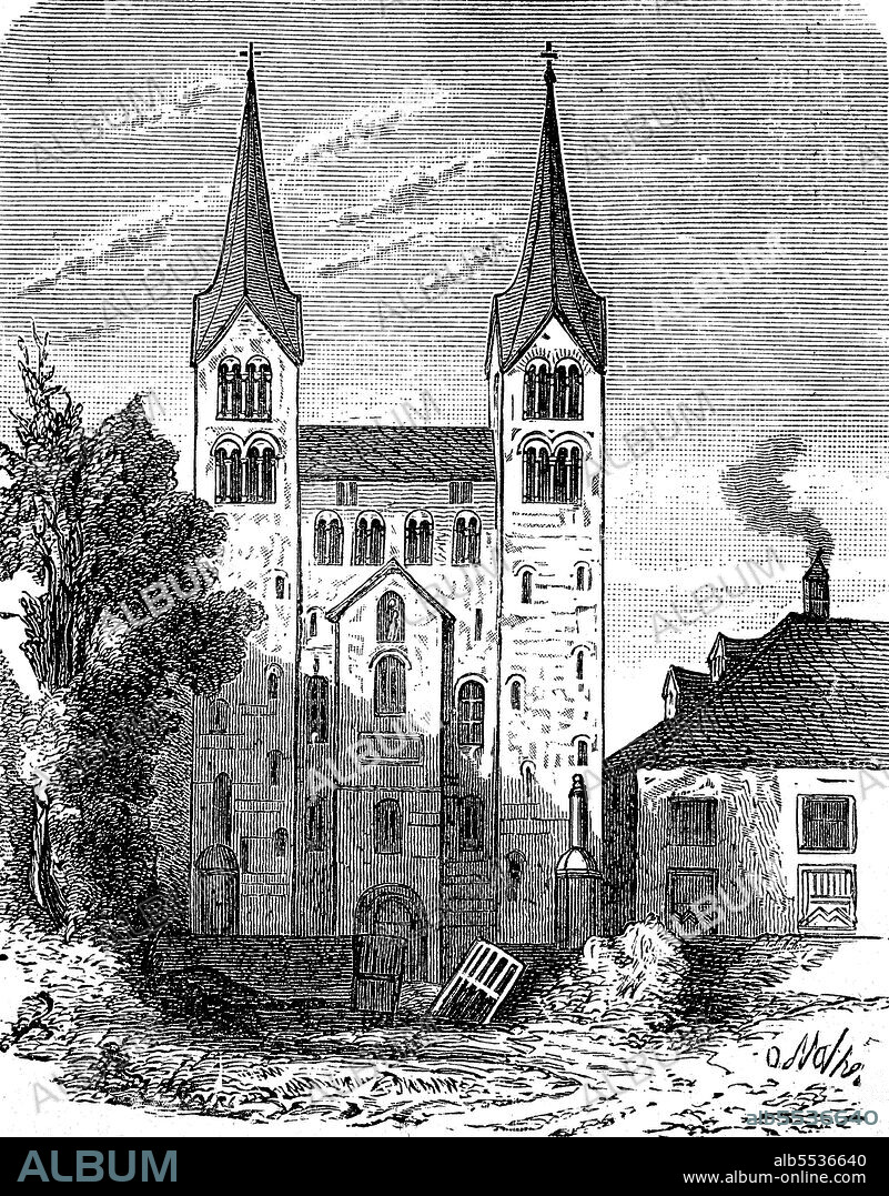 Benedictine Abbey Corvey, Korvei in North Rhine-Westphalia, Germany, in the year 1880.