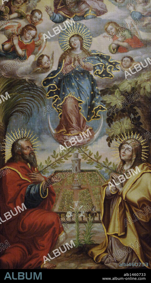 Inmaculate Conception with Saints Anne and Joachim, ca. 1690. Anonymous artist. Mexico. Oil on canvas. Detail. Denver Art Museum. Denver, Colorado, United States.