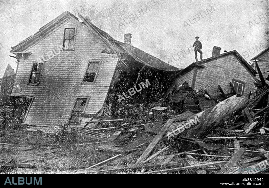 The Johnstown Flood (or Great Flood of 1889 as it became known locally) occurred on May 31, 1889. It was the result of the catastrophic failure of the South Fork Dam situated on the Little Conemaugh River 14 miles upstream of the town of Johnstown, Pennsylvania, made worse by several days of extremely heavy rainfall. The dam's failure unleashed a torrent of 20 million tons of water  from the reservoir known as Lake Conemaugh. The flood killed 2,209 people and caused $17 million in damages. It was the first major disaster relief effort handled by the new American Red Cross, led by Clara Barton. Support for victims came from all over the United States and 18 foreign countries. After the flood, survivors suffered a series of legal defeats in their attempts to recover damages from the dam's owners, prompting the development in American law changing a fault-based regime to strict liability. Photo originally captioned: The aftermath of the Johnstown Flood. "Typical Scene in Johnstown." In: "History of the Johnstown Flood", by Willis Fletcher Johnson, 1889.