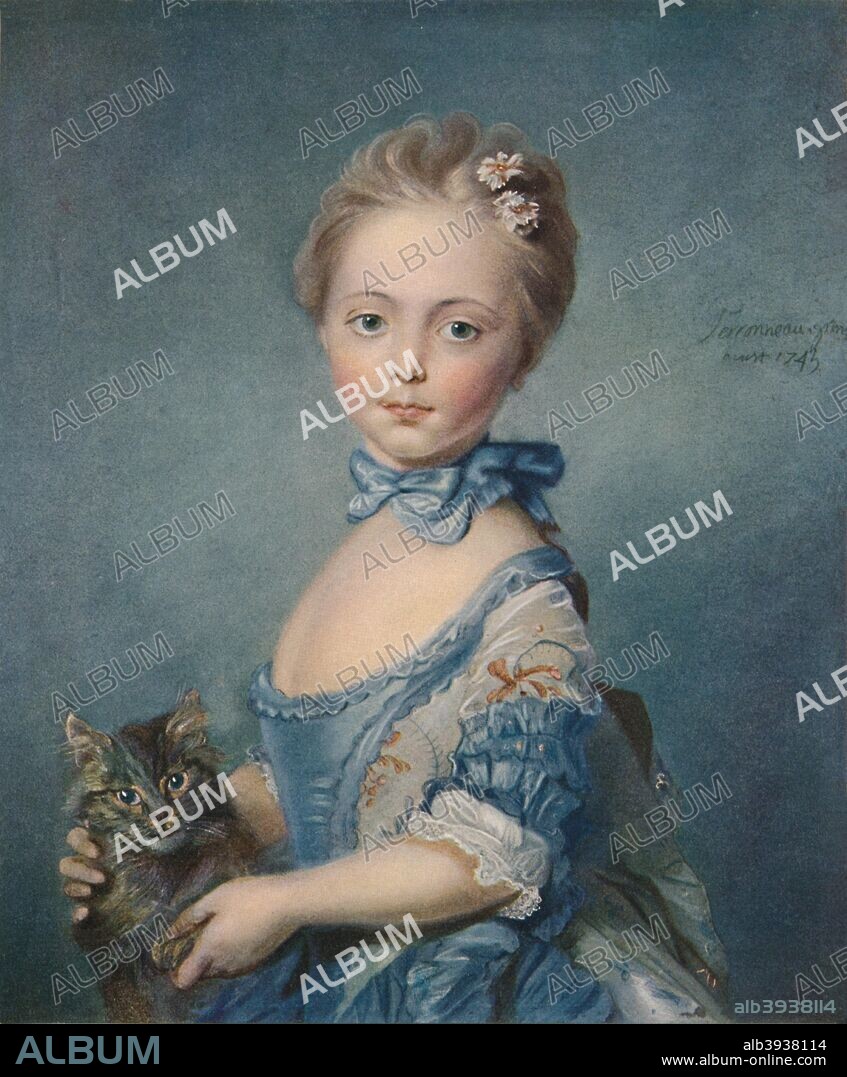 A Girl with a Kitten, 1743. Painting held in The National Gallery. From The Connoisseur Vol. II [Otto Limited, London, 1902.].
