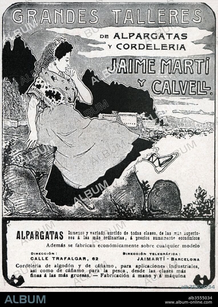 Publicidad. Taller de alpargatería y cordelería Jaime Martí y Calvell. Barcelona, año 1904.