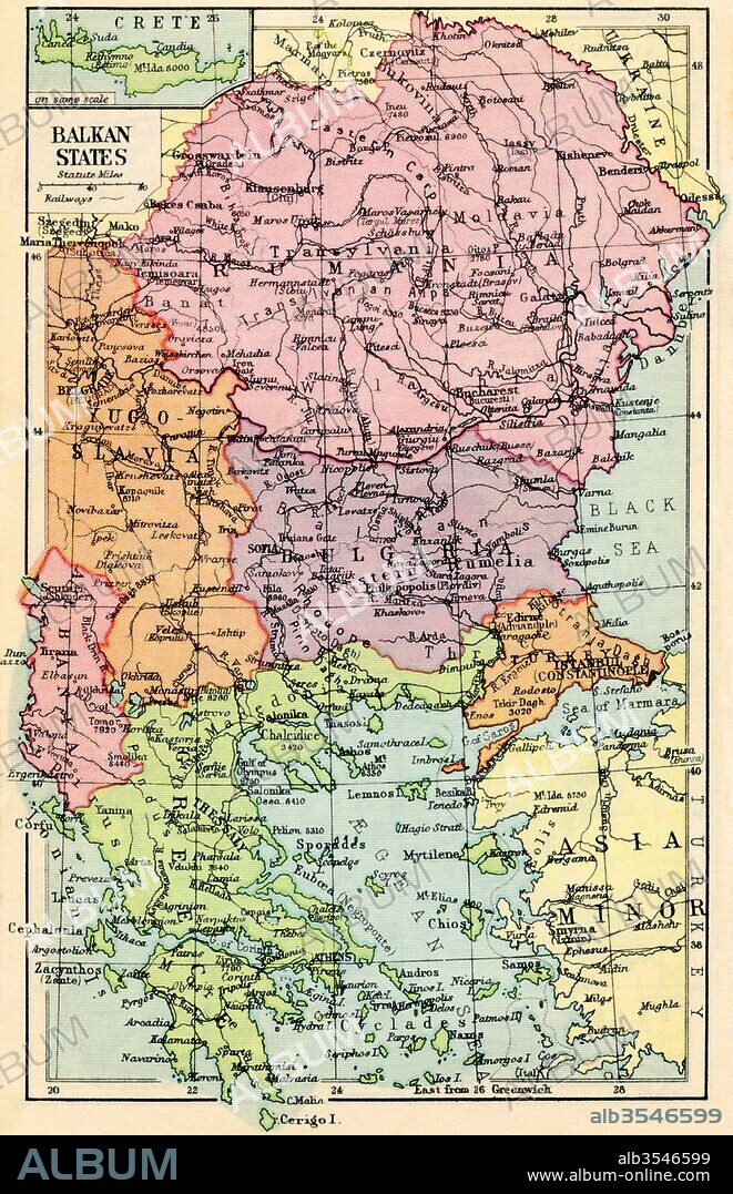 A 1930's map of the Balkan States.