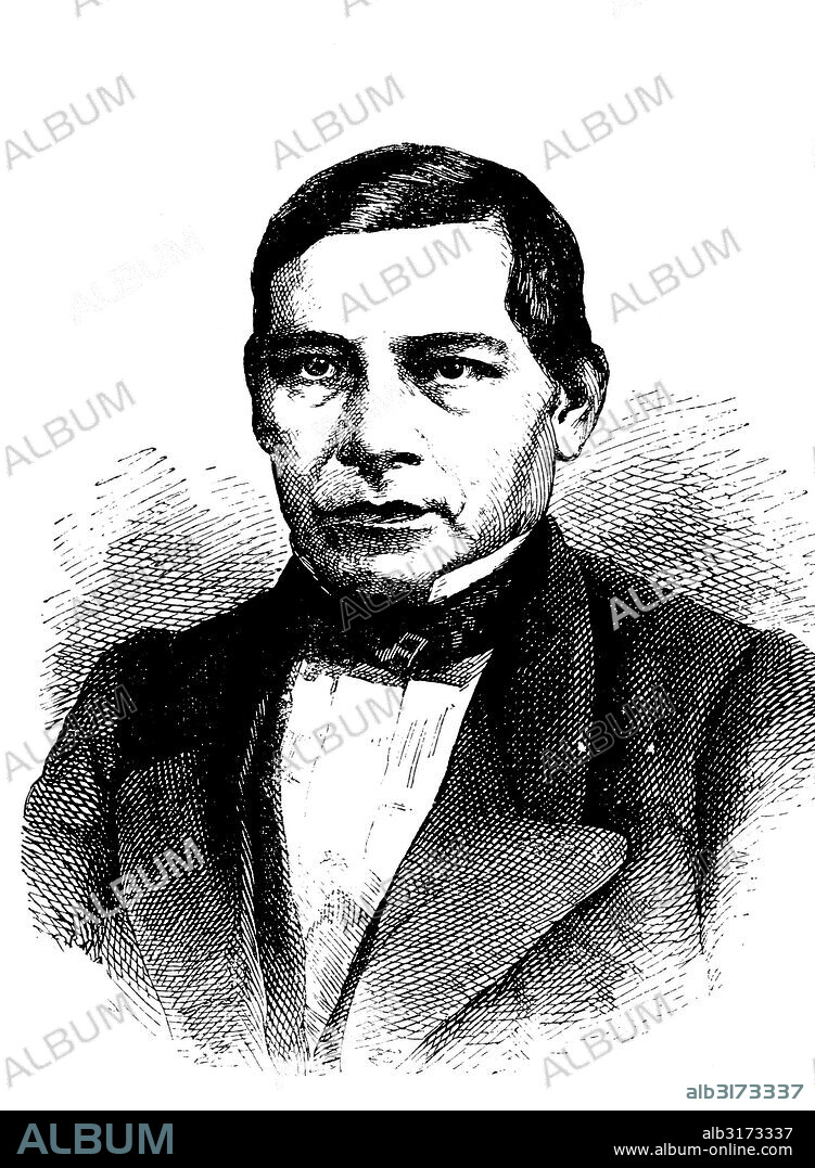 Benito juarez, 1806 - 1872, president of mexico from 1861 - 1872, historical woodcut, circa 1880.