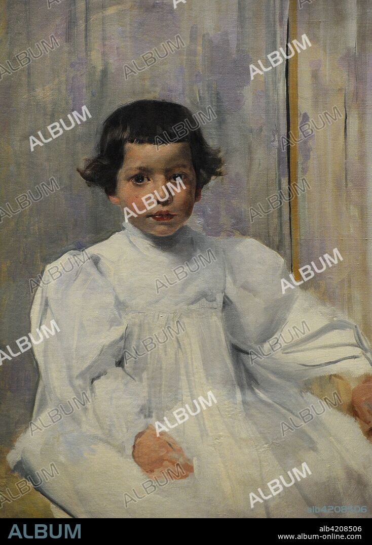 Joaquín Sorolla y Bastida (1863-1923). Pintor español. Joaquín vestido de blanco, 1896. Con cuatro años, Joquín posando para su padre sentado en una silla. Oleo sobre lienzo, 85 x 65 cm. Museo Sorolla. Madrid. España.