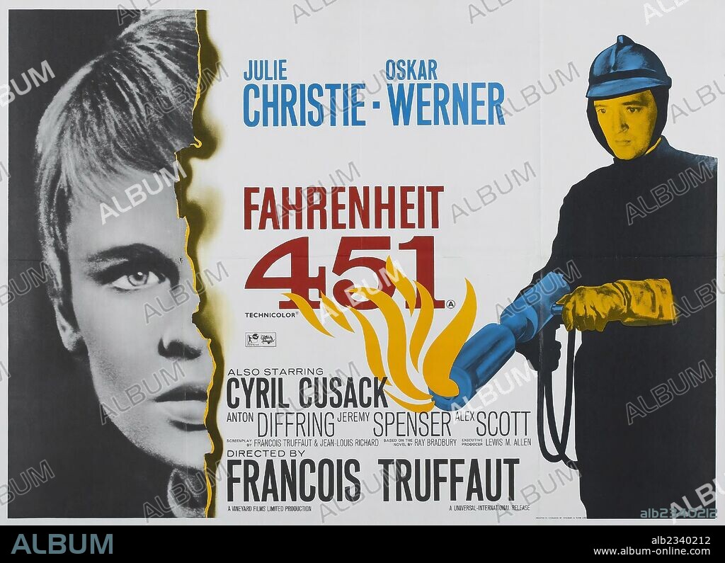 Plakat zu FAHRENHEIT 451, 1966, unter der Regie von FRANCOIS TRUFFAUT. Copyright ANGLO ENTERPRISE-VINEYARD-RANK/UNIVERSAL.