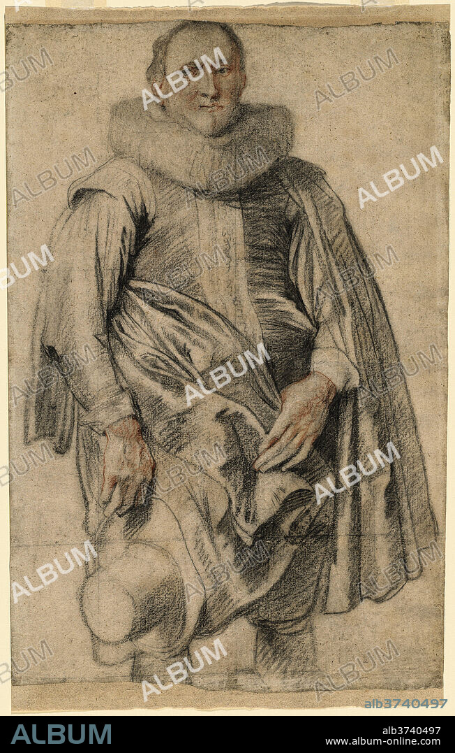 ANTHONY VAN DYCK. Portrait of a Man Standing. Dimensions: Overall (approximate): 52.6 x 35 cm (20 11/16 x 13 3/4 in.)  support: 55.3 x 35 cm (21 3/4 x 13 3/4 in.). Medium: black and red chalk with charcoal on laid paper.