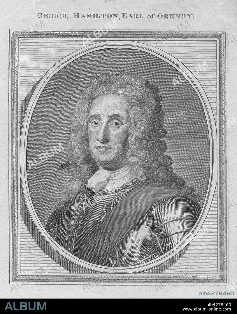 'George Hamilton, Earl of Orkney', 1787. George Hamilton, 1st Earl of Orkney (1666-1737). British soldier, Scottish nobleman and first British Army officer promoted to the rank of field marshal, he served in the Williamite War in Ireland,  and the  War of the Spanish Succession. From "The History of England" by Paul de Rapin-Thoyras. [Harrison, London, England].