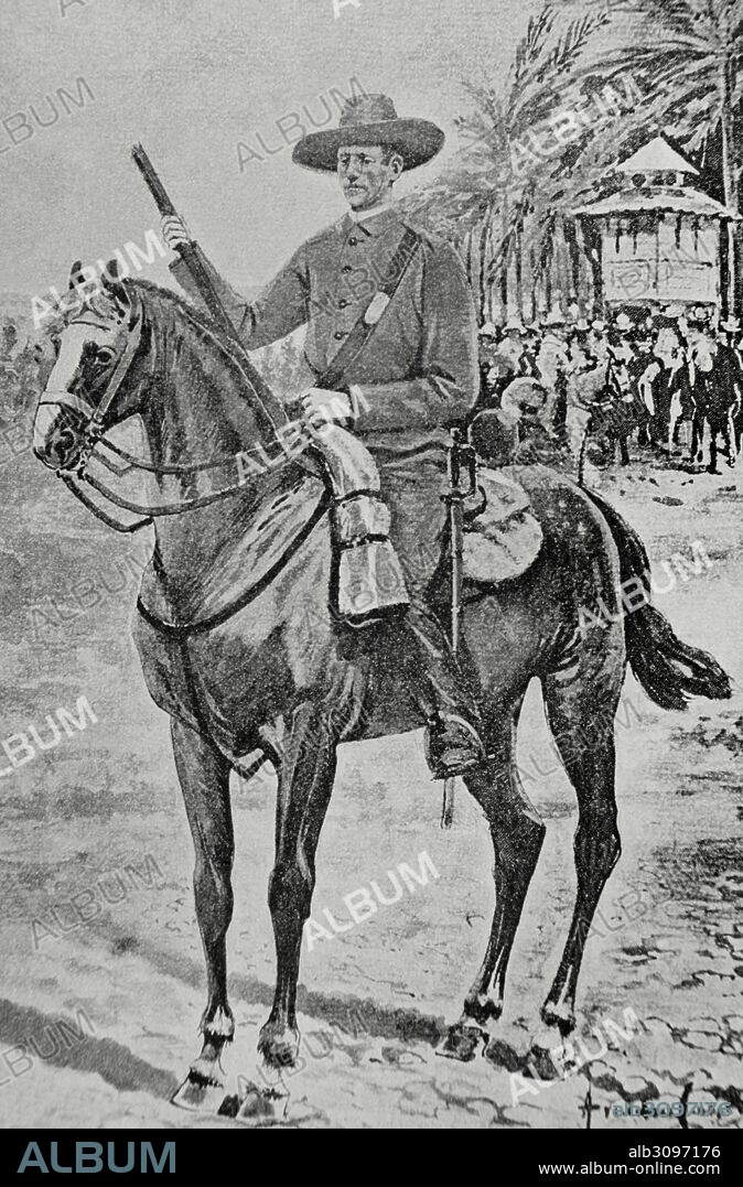 GUERRA HISPANO-ESTADOUNIDENSE o Guerra de Cuba o Guerra Hispano-Cubano-Norteamericna. Conflicto bélico entre España y EEUU en 1898, resultado de la intervención de USA en la guerra de Independencia Cubana. "Soldado de caballeria española en Cuba". Grabado. La Ilustración Ibérica, 1898.