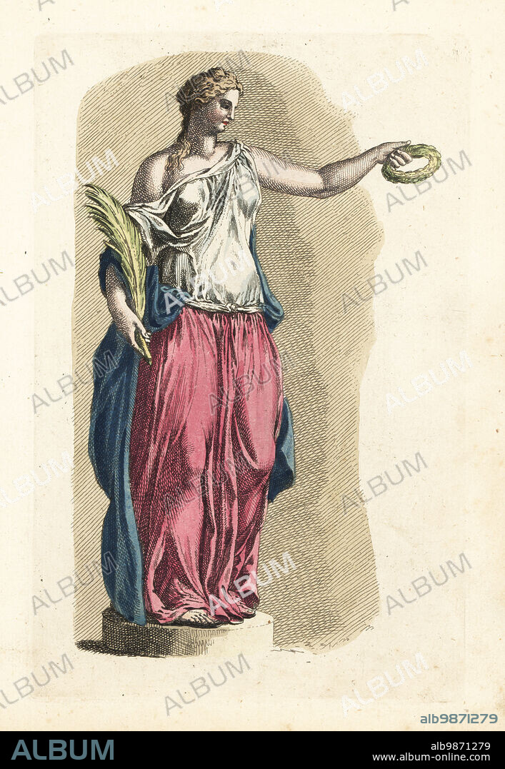 Figure of Ceres, Roman goddess of agriculture, grain, and fertility, holding a wreath and wheat. From an ancient Roman statue. Handcoloured copperplate engraving from Robert Sayers The Artists Vade Mecum, Being the Whole Art of Drawing, London, 1766.
