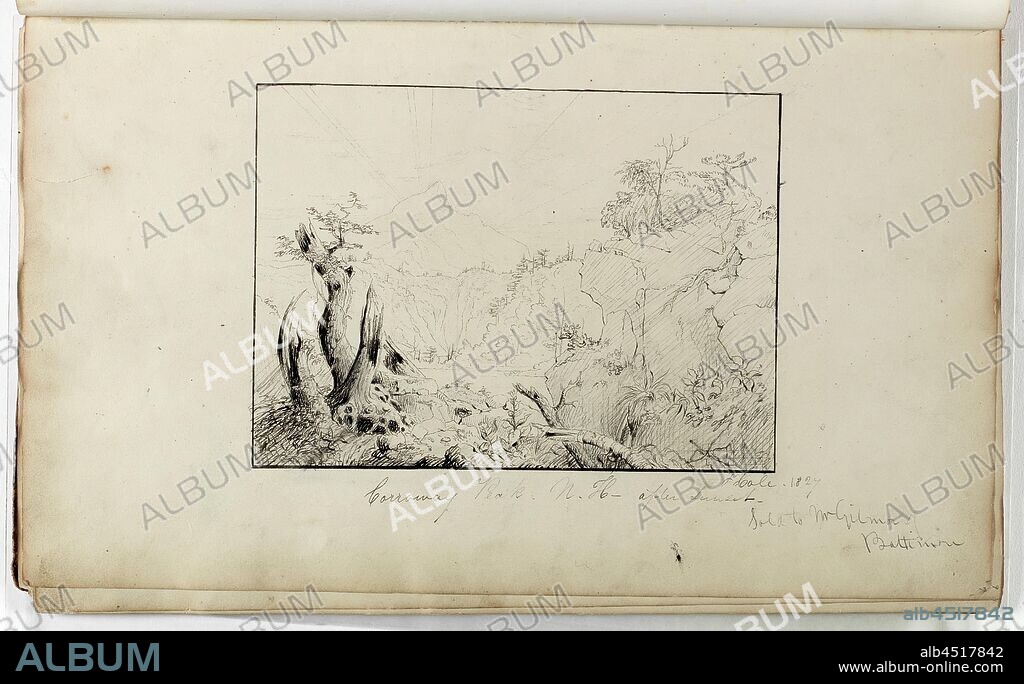 Thomas Cole, American, 1801-1848, Record Drawing after Corroway Peak, N.H.-After Sunset, 1827, pen and black ink over graphite pencil on off-white wove paper, Image: 6 1/8 × 8 3/8 inches (15.6 × 21.3 cm).