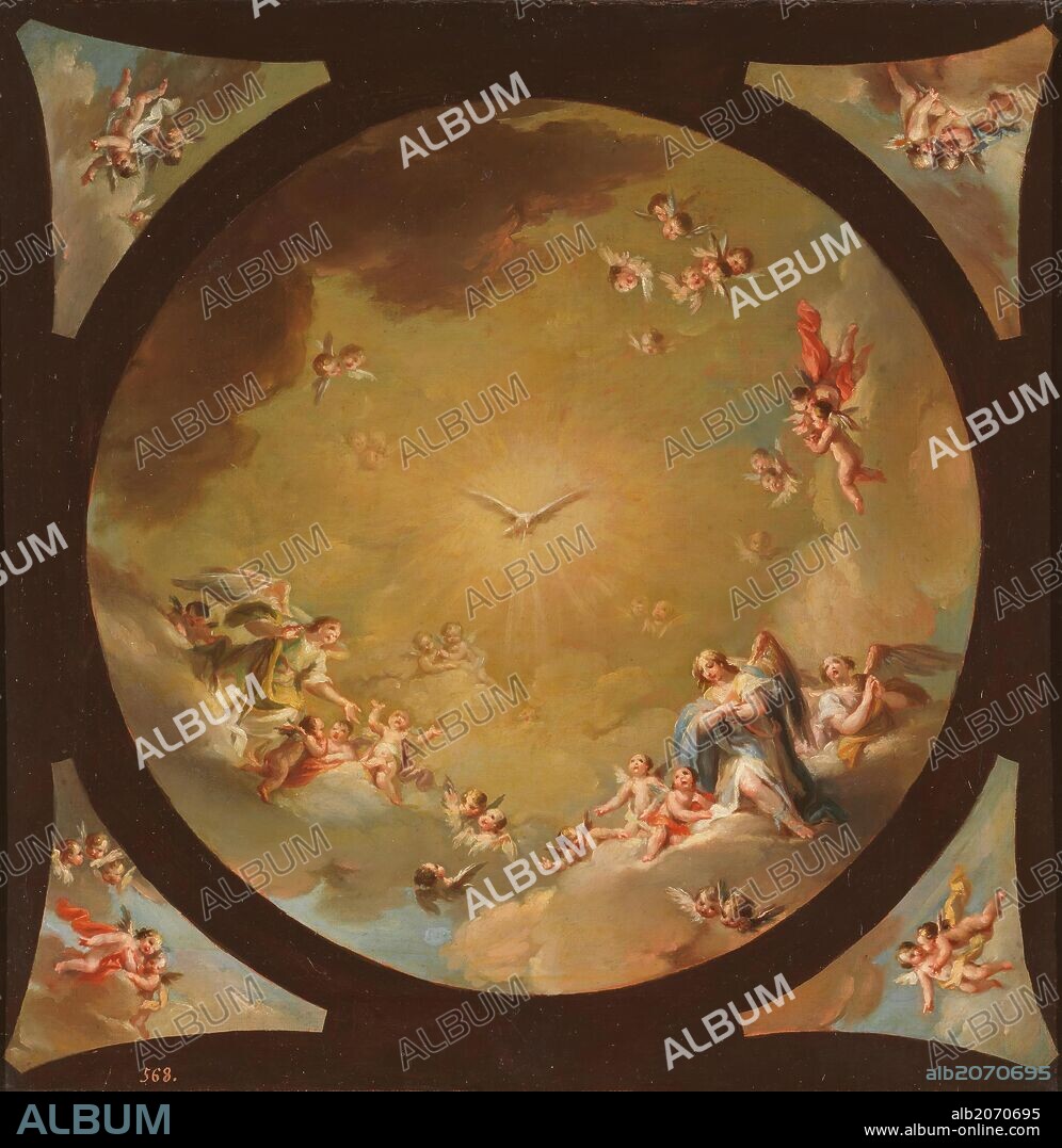 JACINTO GÓMEZ PASTOR. Jacinto Gómez Pastor / 'Adoración del Espíritu Santo por los ángeles', Siglo XVIII, Escuela Española, Lienzo, 46 cm x 46 cm, P00715.